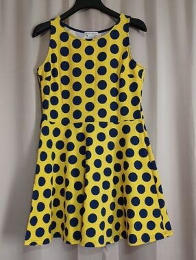 Connection18 Bright Yellow Polka Dot Sleeveless Fit&Flare Skater Mini Dress